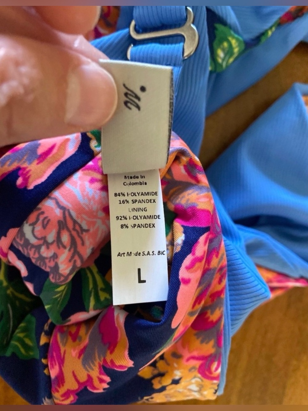 Maaji Blue Reversible One-Piece with Pink Floral Accents - Picture 5 of 5